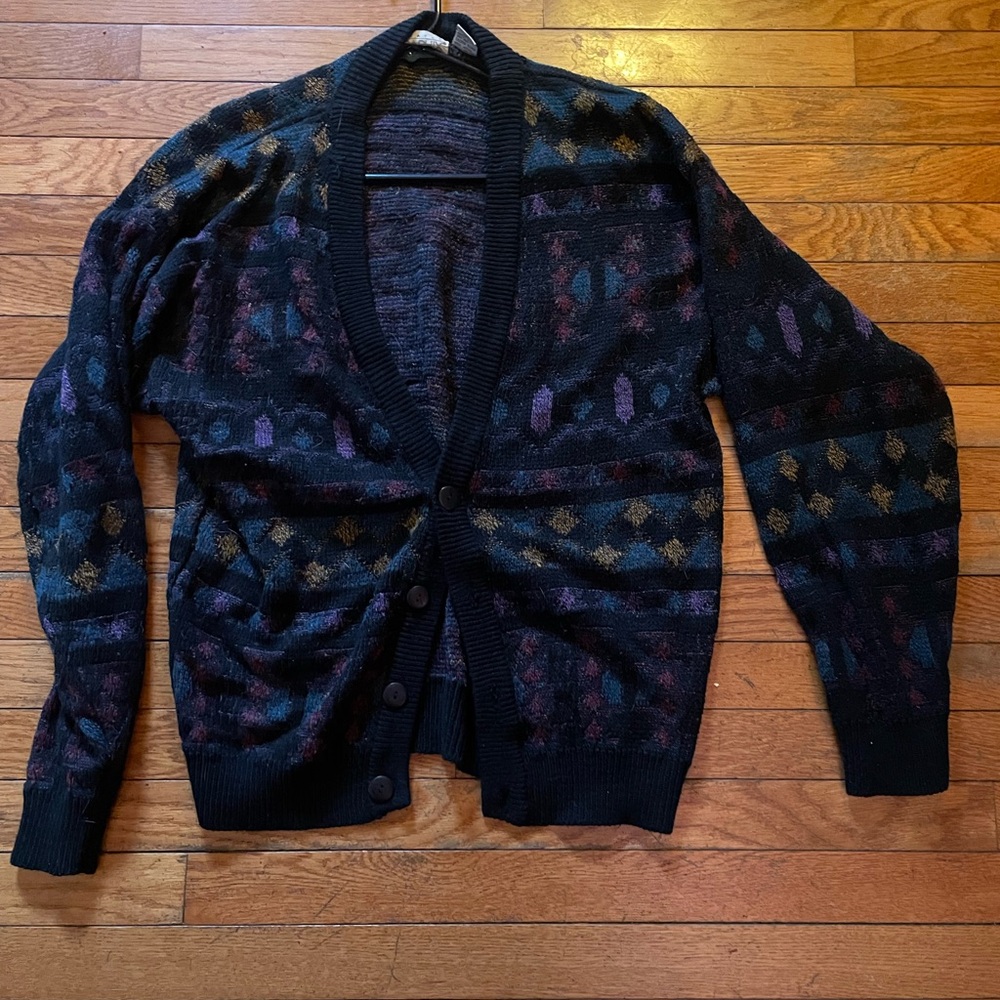 Women's Black and Purple Cardigan Sweater